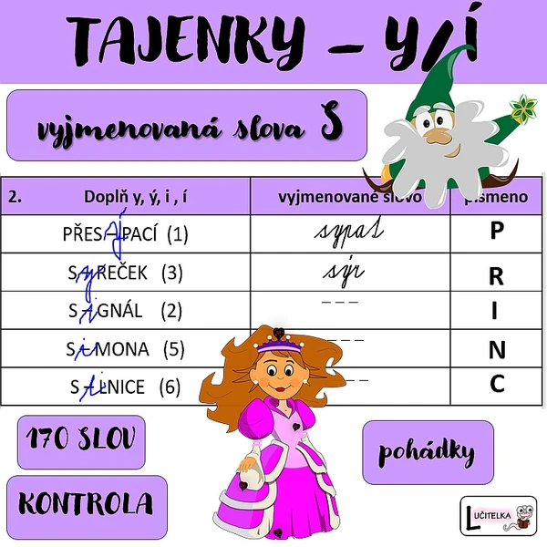 Tajenky = pohádky (vyjmenovaná slova po S) 