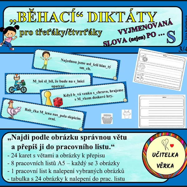 „BĚHACÍ“ DIKTÁTY pro třeťáky/čtvrťáky - VYJMENOVANÁ SLOVA PO S