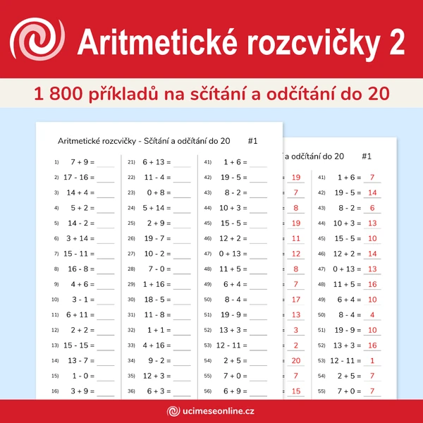 Aritmetické rozcvičky 2 - 30 pracovních listů na sčítání a odčítání do 20
