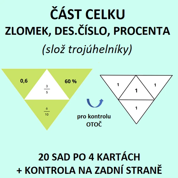 ČÁST CELKU – ZLOMEK, DESETINNÉ ČÍSLO, PROCENTA (slož trojúhelníky)