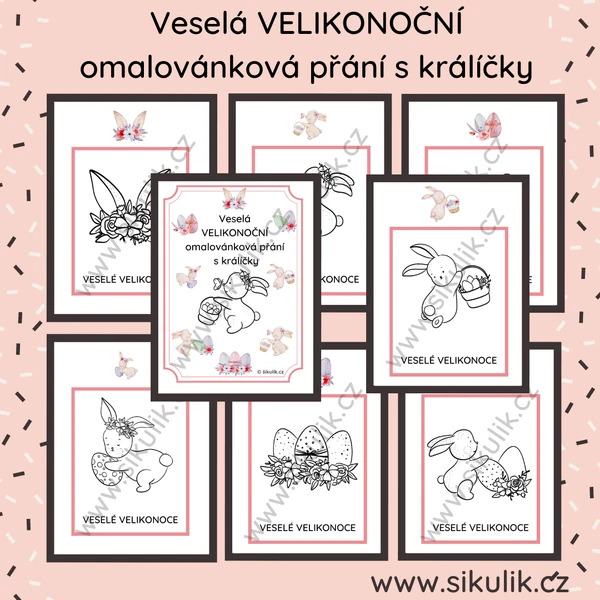 Veselá VELIKONOČNÍ omalovánková přání  s králíčky