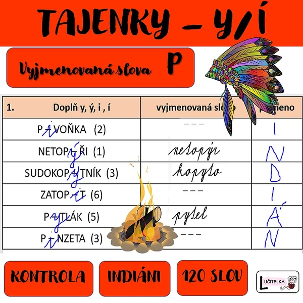 Tajenky = indiáni (vyjmenovaná slova po M) 