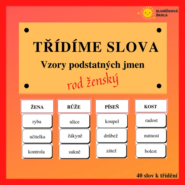 TŘÍDÍME SLOVA - podstatná jména rodu ženského