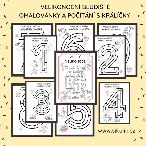 VELIKONOČNÍ BLUDIŠTĚ OMALOVÁNKY A POČÍTÁNÍ S KRÁLÍČKY