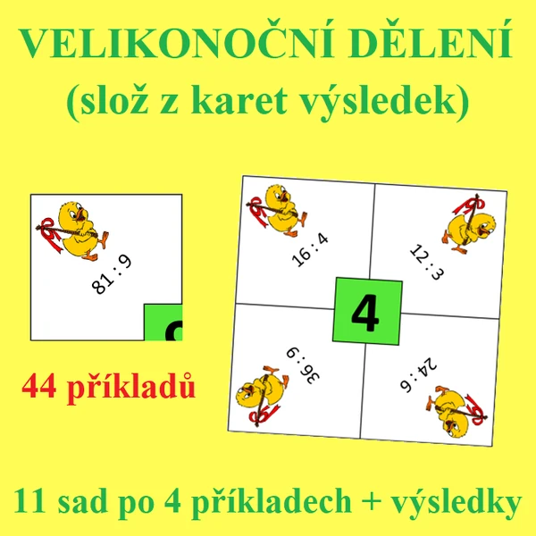 Velikonoční dělení - malá násobilka (slož z karet výsledek)
