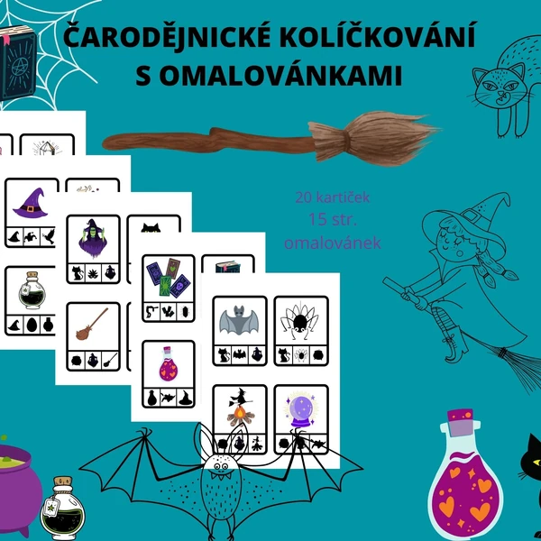 Čarodějnické kolíčkování s omalovánkami