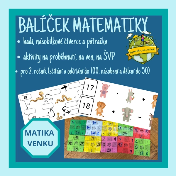 Balíček 3 aktivit do matematiky - hadi, pátračka, násobilkové čtverce