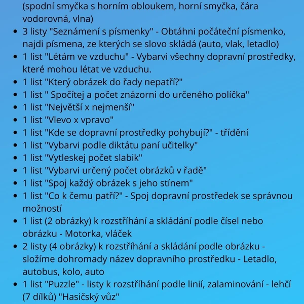 DOPRAVNÍ PROSTŘEDKY - pracovní listy