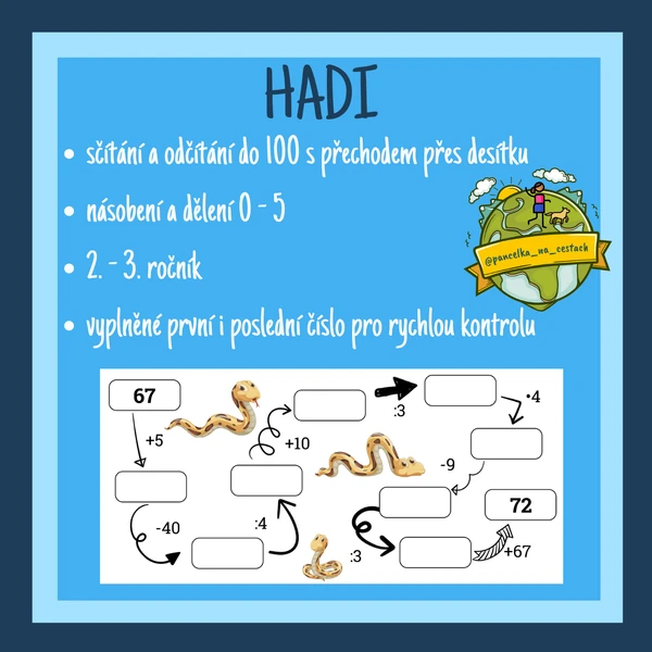 HADI - sčítání a odčítání do 100, násobení a dělení do 50