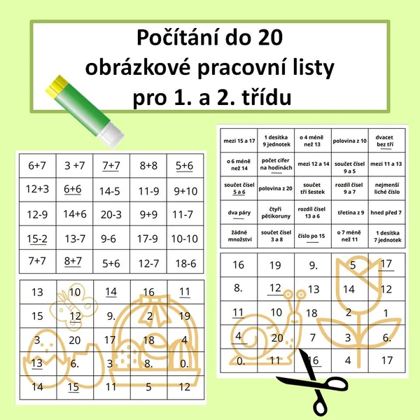 Obrázkové počítání do 20 - pracovní listy pro 1. a 2. třídu