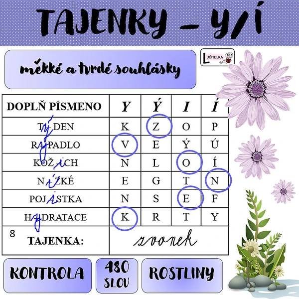 Tajenky = rostliny (měkké a tvrdé souhlásky)