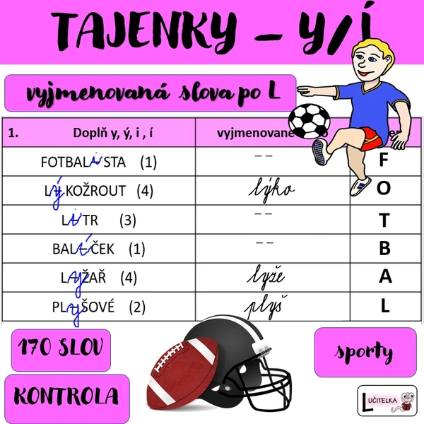 Tajenky = sporty (vyjmenovaná slova po L)