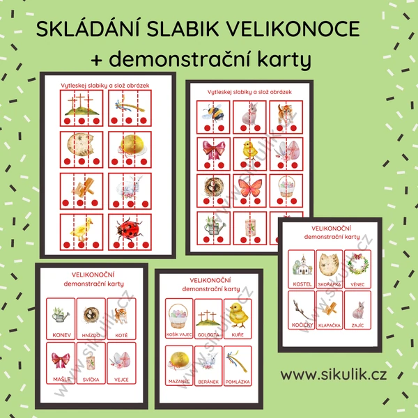 Velikonoční skládání slabik + demonstrační karty