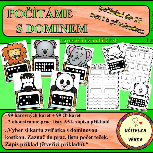 POČÍTÁME S DOMINEM - počítání do 18 bez i s přechodem