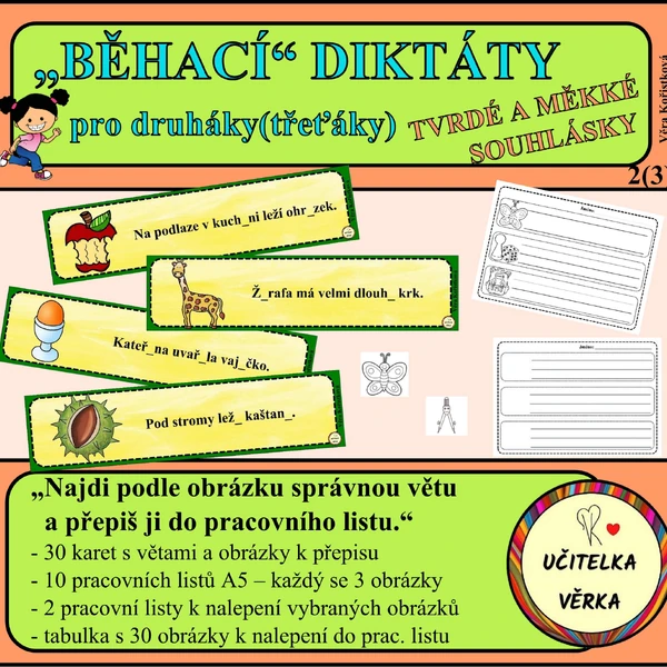 "BĚHACÍ" DIKTÁTY pro druháky - TVRDÉ A MĚKKÉ SOUHLÁSKY