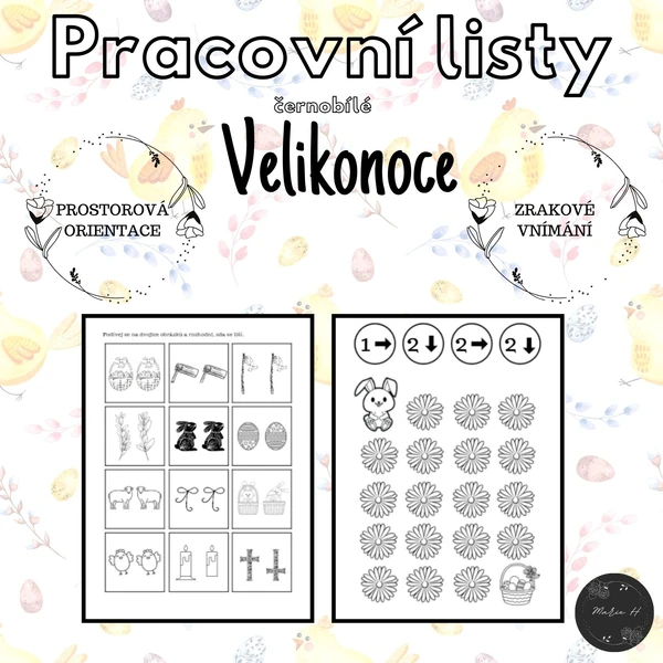 Velikonoce, černobílé pracovní listy