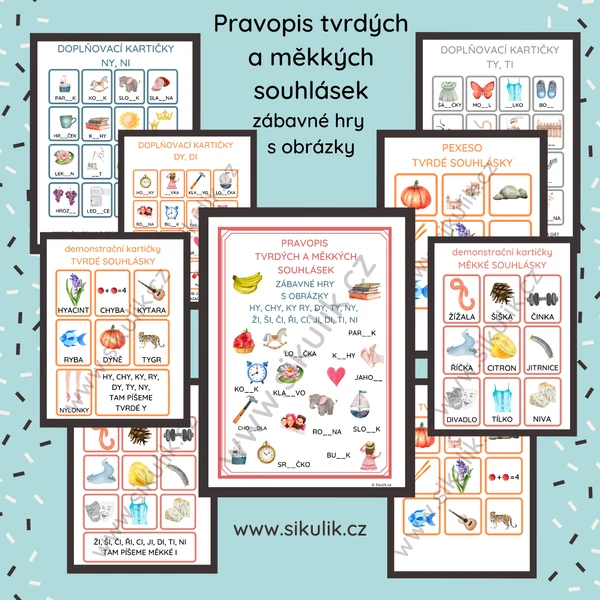 Pravopis tvrdých a měkkých souhlásek zábavné hry  s obrázky