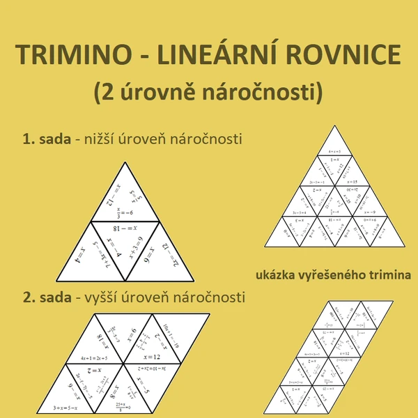 Trimino – LINEÁRNÍ ROVNICE (2 úrovně obtížnosti)