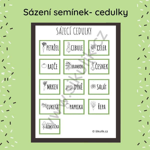 Omalovánkové Cedulky- Sázení Zelenina