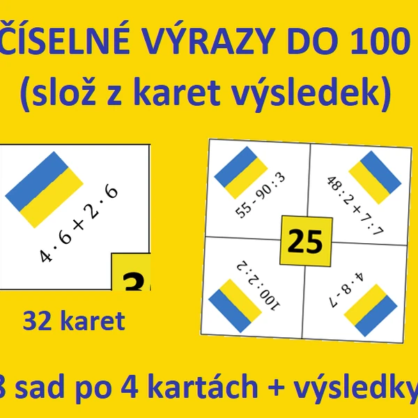 ČÍSELNÉ VÝRAZY do 100 (slož z karet výsledek)