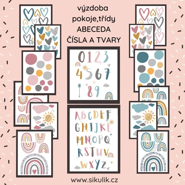 výzdoba  pokoje,třídy ABECEDA ČÍSLA A TVARY