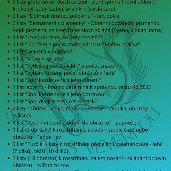 V ZOOLOGICKÉ ZAHRADĚ - pracovní listy