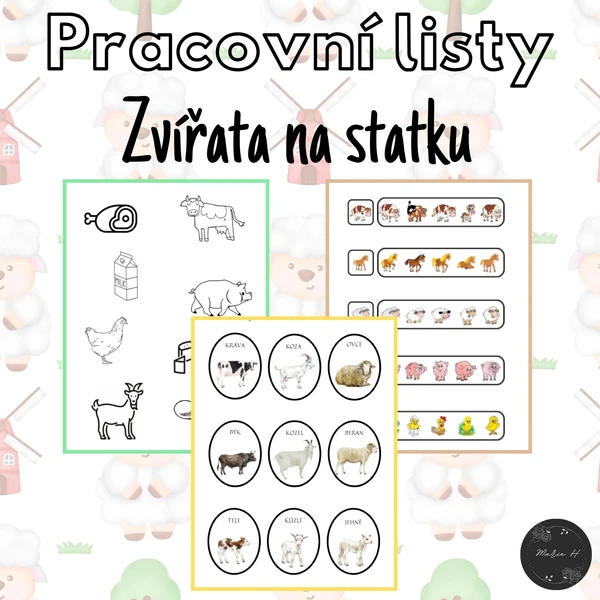 Zvířata na statku, pracovní listy