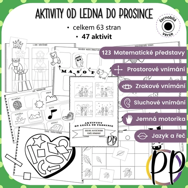 Aktivity od ledna do prosince (černobílá verze)