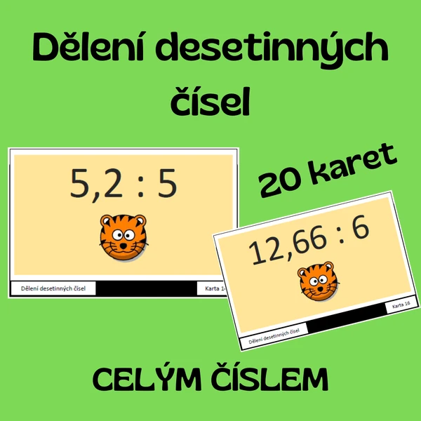 Dělení desetinných čísel celým číslem - karty