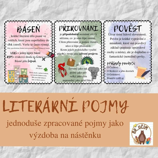 LITERÁRNÍ POJMY - přehled na nástěnku 