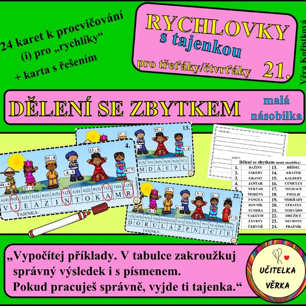 RYCHLOVKY 21 - DĚLENÍ SE ZBYTKEM (malá násobilka)