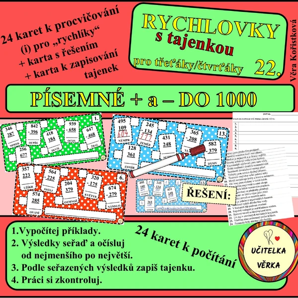 RYCHLOVKY 22 - PÍSEMNÉ + a - TROJCIFERNÝCH ČÍSEL DO 1000