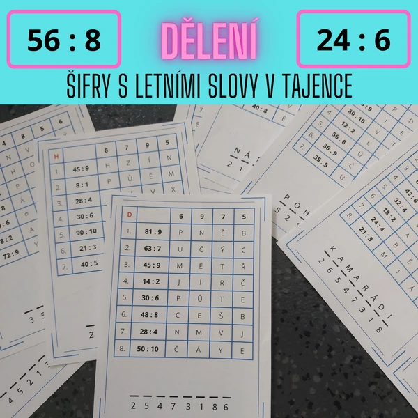 Dělení - šifry s letními slovy v tajence