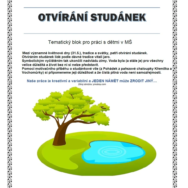 OTVÍRÁNÍ STUDÁNEK- Tematický blok