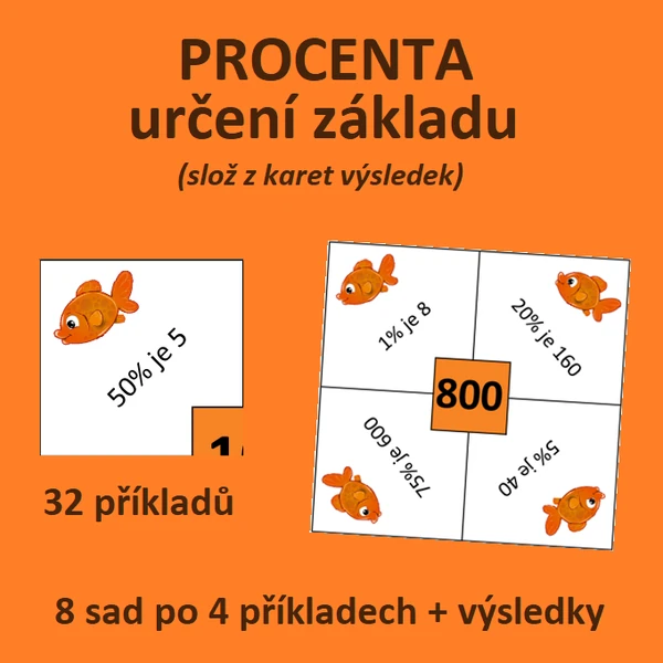 PROCENTA – určení základu (slož z karet výsledek)