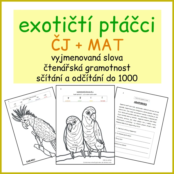 Exotičtí ptáčci - ČJ+MAT procvičování