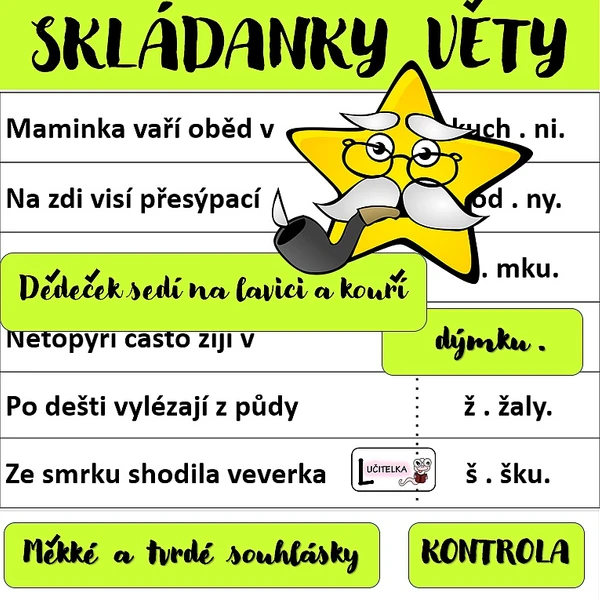 Skládanky - věty na měkké a tvrdé souhlásky 