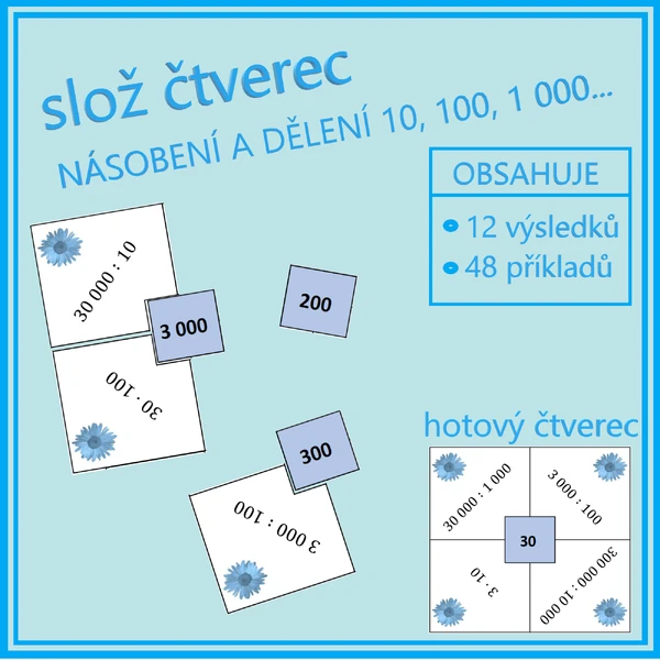 Slož čtverec - násobení a dělení 10, 100, 1 000… 