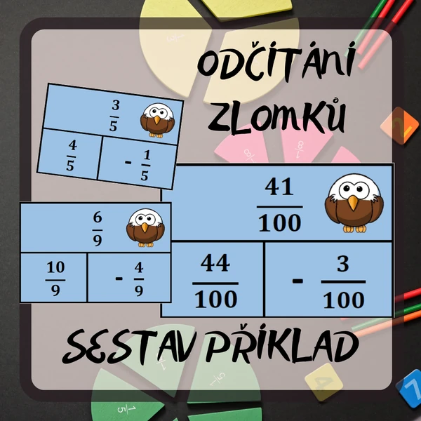 Sestav příklad - ZLOMKY - odčítání se stejným jmenovatelem