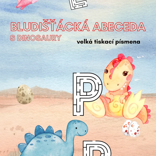 Bludišťácká abeceda s dinosaury - velká tiskací písmena