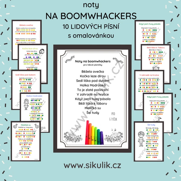 Noty na boomwhackers + 10 LIDOVÝCH LÍSNÍ S OMALOVÁNKAMI