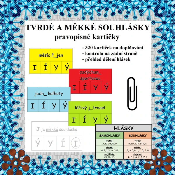 Měkké a tvrdé souhlásky – pravopisné kartičky