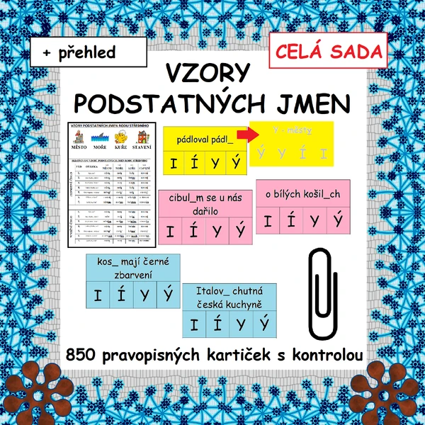 Vzory podstatných jmen– pravopisné kartičky