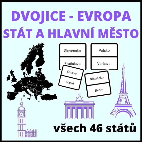 Hlavní města - Evropy (přiřazování do dvojic / selfcorrecting karty)