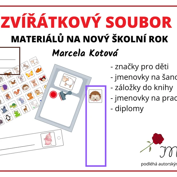 Zvířátkový materiál značek, jmenovek...