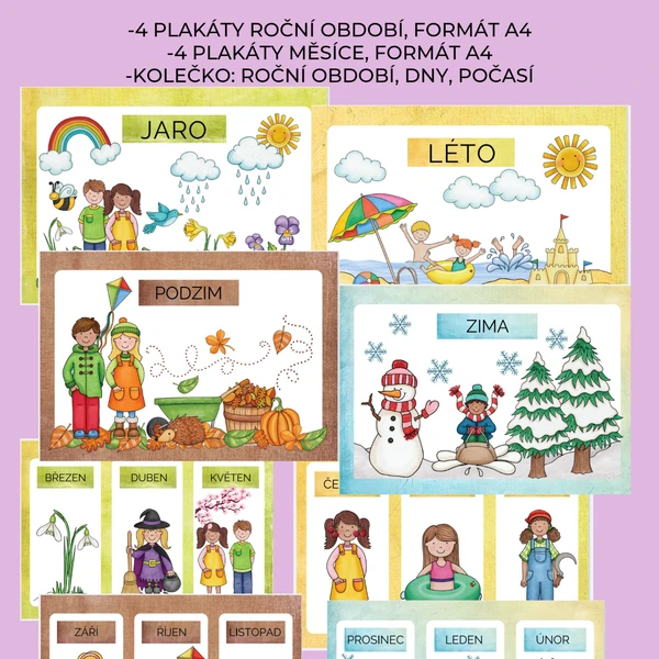 Plakáty: roční období, měsíce, dny, počasí