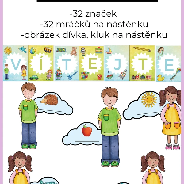 Girlanda: VÍTEJTE+značky pro děti MŠ