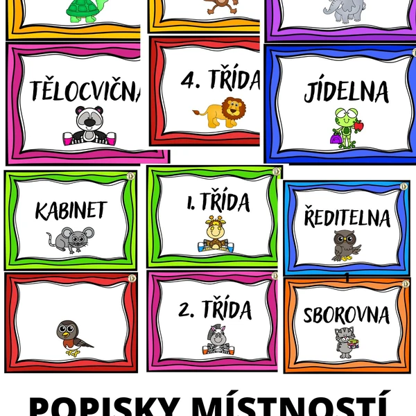Popisky místností ve škole - zvířátka
