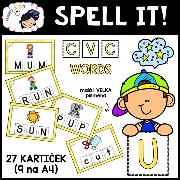 SPELL IT! CVC words - U (kartičky)