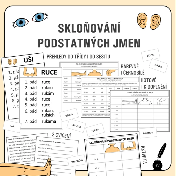 Skloňování podstatných jmen - oči, uši, ruce